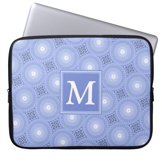 Monogramblå cirklar mönster laptop fodral (Framsidan)