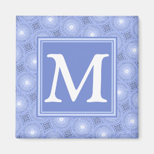 Monogramblå cirklar mönster magnet
