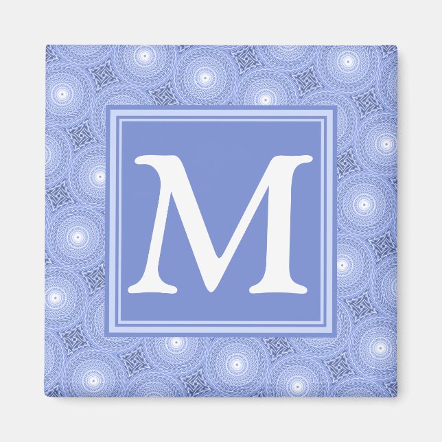 Monogramblå cirklar mönster magnet (Framsidan)