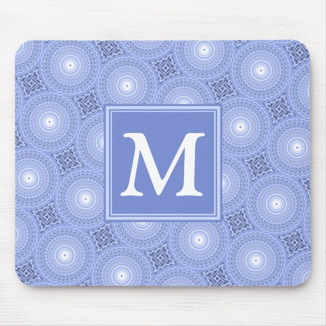 Monogramblå cirklar mönster musmatta (Framsidan)