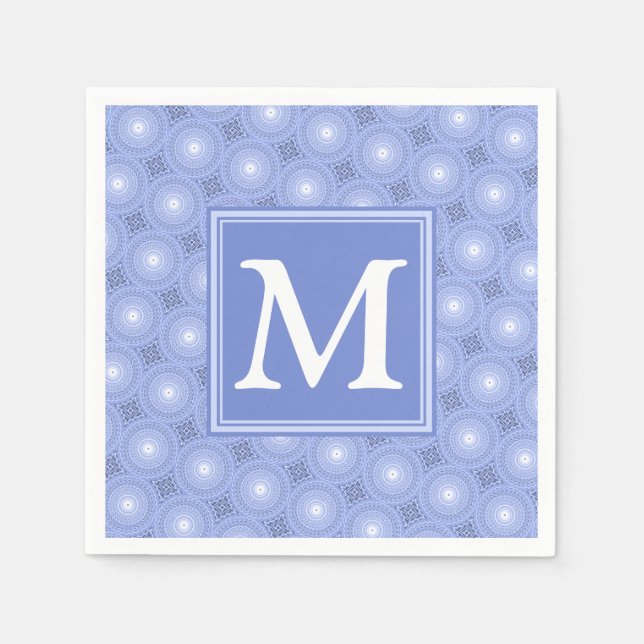 Monogramblå cirklar mönster pappersservett (Framsidan)