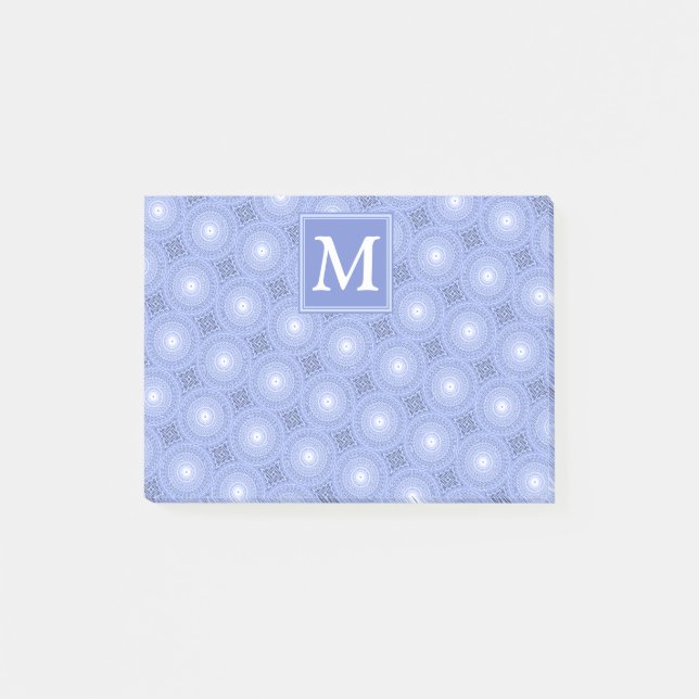 Monogramblå cirklar mönster post-it block (Framsida)