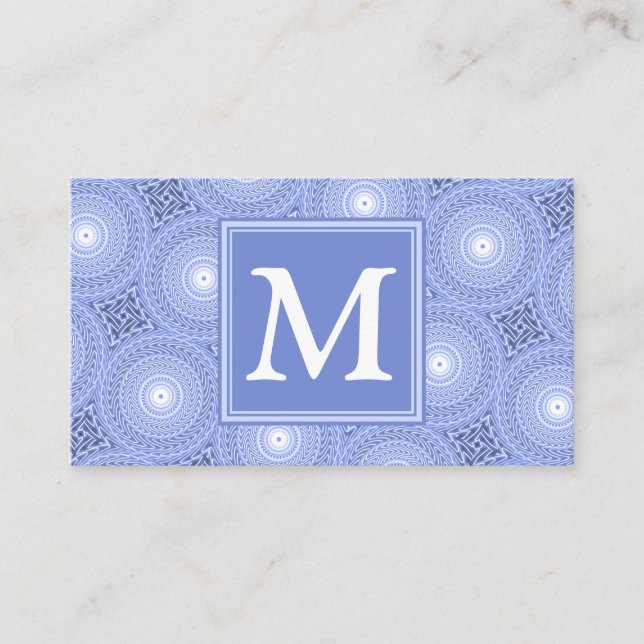 Monogramblå cirklar mönster visitkort (Framsida)