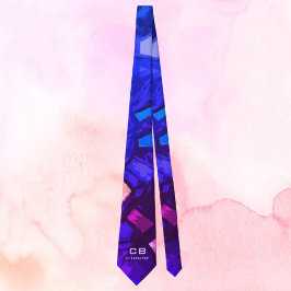 Monogramblå marin lila teal färglös abstrakt slips