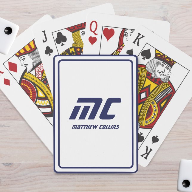 Monogramblå, minimalistisk Manar i Namn, modern te Casinokort (Monogram Blue Minimalist Name Modern Text Men's Poker Cards)