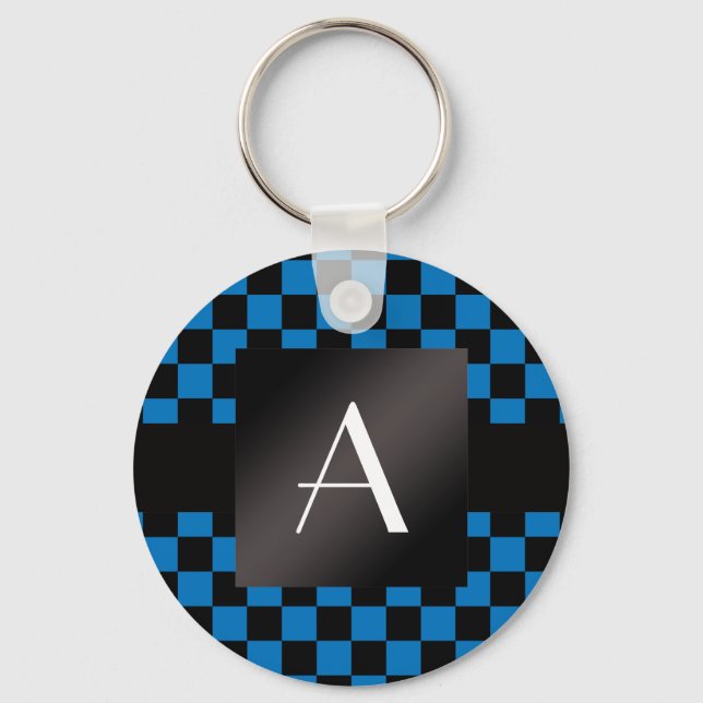 Monogramblå och svarta checkers nyckelring (Framsida)
