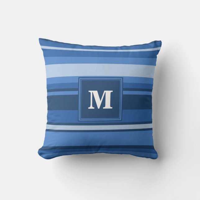 Monogramblå rand kudde (Framsida)