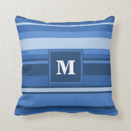 Monogramblå rand kudde