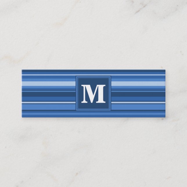 Monogramblå rand mini visitkort (Framsida)