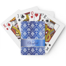 Monogramblått- och vitdamast