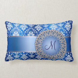 Monogramblåttdamast Lumbarkudde