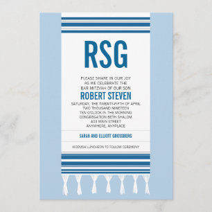 MonogramblåttTallit pub Mitzvah Inbjudningar