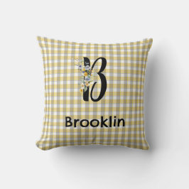 Monogramblomgingham blue grått mönster kudde