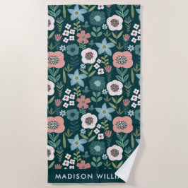Monogramblommor Elegant Stilren Strandhandduk