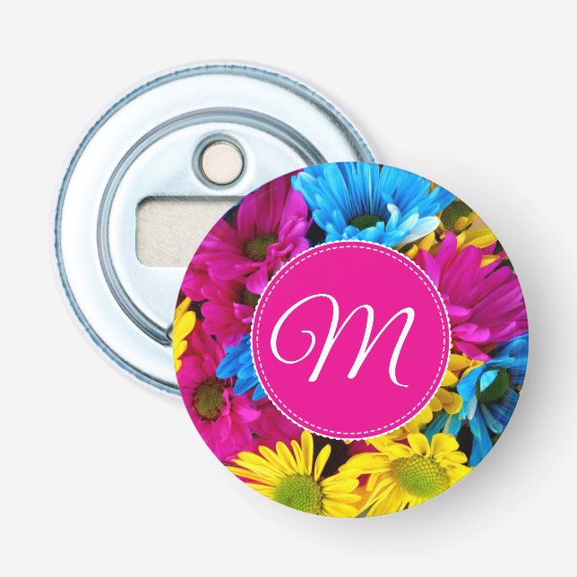 Monogramblommor i fluorescerande färger flasköppnare (Framsidan)