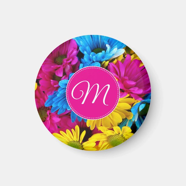 Monogramblommor i fluorescerande färger magnet (Framsidan)