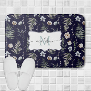 Monogramblommor och ormbunksblad Floral botanisk Badrumsmatta