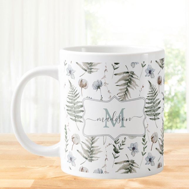 Monogramblommor och ormbunksblad Floral botanisk Jumbo Mugg (In situ)