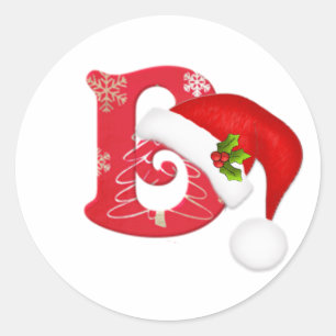 Monogrambrev B, klistermärke för Santa hattjul