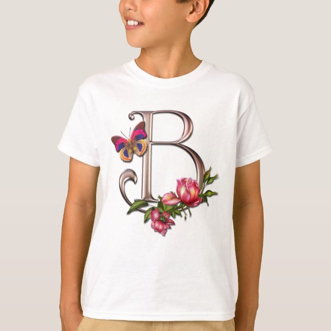 MONOGRAMBREV B MED RO OCH FJÄRILEN TEE SHIRT (Framsida)
