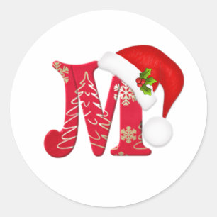 Monogrambrev M, klistermärke för Santa hattjul
