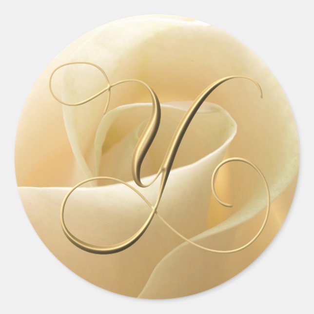 Monogrambröllopklistermärkear - brev Y Runt Klistermärke (Framsida)