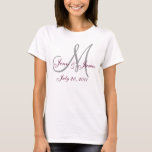 MonogrambröllopsfestT-tröja T Shirt<br><div class="desc">Spara T-tröja för dateraMonogrambröllop. Gör dessa elegant bröllopt-skjortor övre och ge dem som gåvor till din bröllopsfest,  genom att tillfoga dina initialt,  namn och datera. Du kan välja färgerna och naturligtvis för att skräddarsy med din personliga information. Design av Elke Clarke©2008</div>