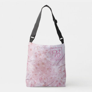 Monogrambrudtärnablek - rosa körsbärblommar axelväska