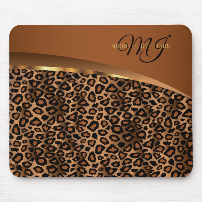 Monogrambrunt, svart och guldLeopard Musmatta (Framsidan)