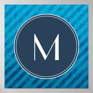 Monogramcirkel på blå diagonal Rand Poster
