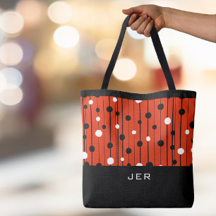Monogramcirklar Linjer Svart Vitt Rött Tygkasse