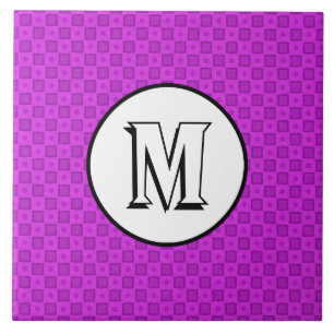 Monogramcirklar och fyrkanter på lila mönster kakelplatta