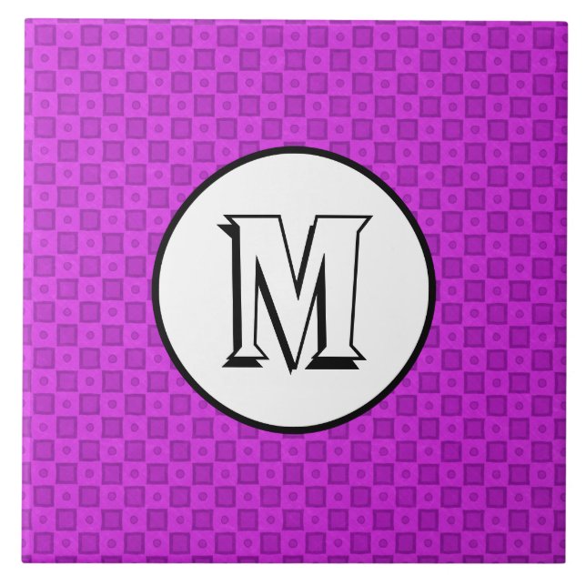 Monogramcirklar och fyrkanter på lila mönster kakelplatta (Framsidan)