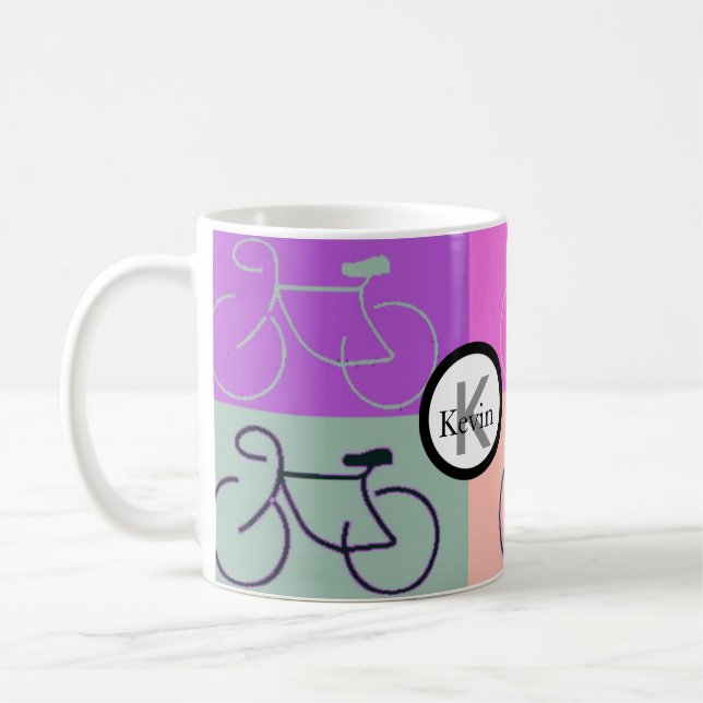 Monogramcykeln kvadrerar lilor, persikan och grönt kaffemugg (Vänster)