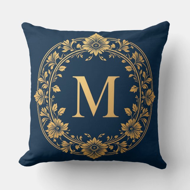 Monogramdesign för elegant Guld Blommigt Kudde (Framsida)