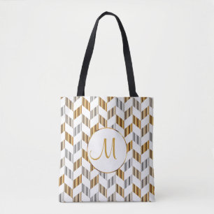 Monogramdesign för guld, vit och Silver Chevron Tygkasse