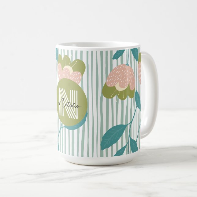 Monogramdesign för snyggt med mönster blå kaffemugg (Framsida höger)