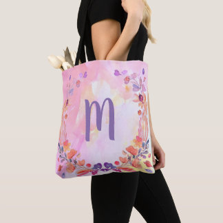Monogramdesign för snyggt Rosa Blommigt Tygkasse