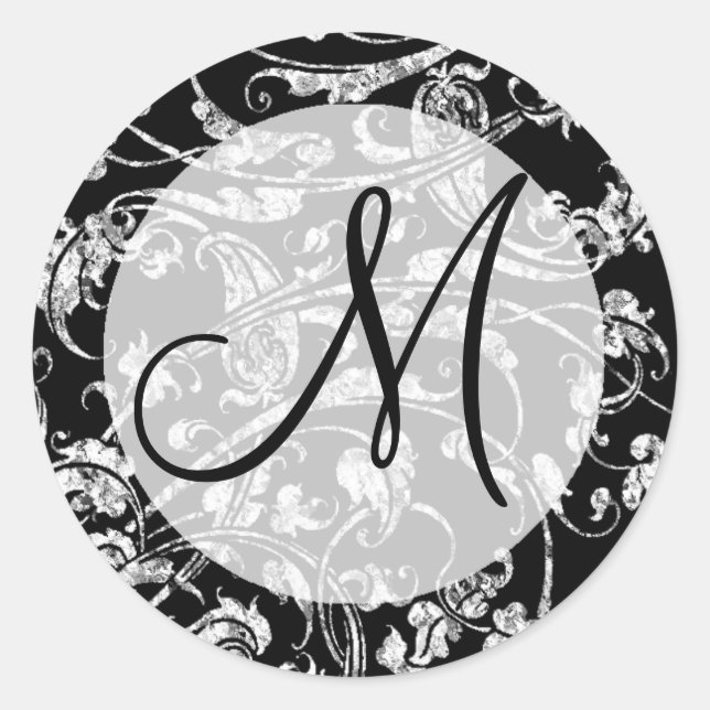 Monogramdesign för svart vit Bröllop-snyggt Runt Klistermärke (Framsida)