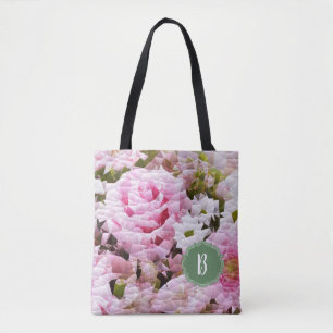 Monogramdesign för trendig Rosa ros Blommigt Tygkasse