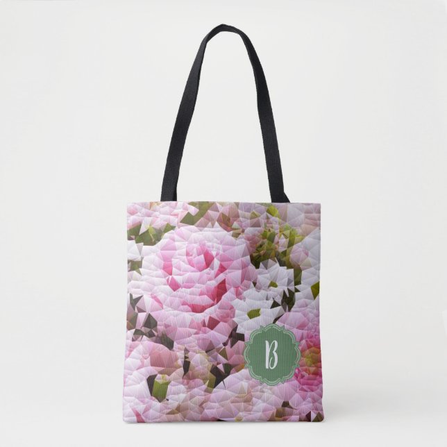 Monogramdesign för trendig Rosa ros Blommigt Tygkasse (Framsida)