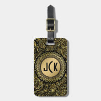 MonogramedBlack & Guld Vintage Blommigt Paisley