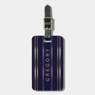MonogramedNavy Blue och Guld Rand Mönster Bagagebricka