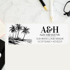 MonogramElegant för Beach Wedding Simple Handflata Returadress Etikett