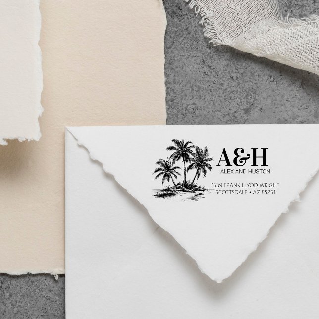 MonogramElegant för Beach Wedding Simple Handflata Självfärgande Stämpel (Skapare uppladdad)