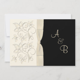 Monogramelfenben, svart blom- bröllopinbjudan inbjudningar