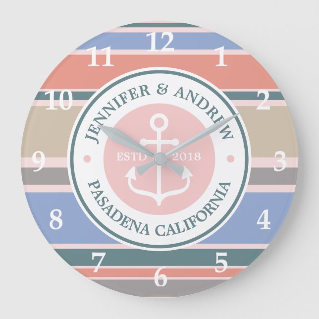 Monogramen ankrar den rosa nautiska stranden för stor klocka (Framsida)