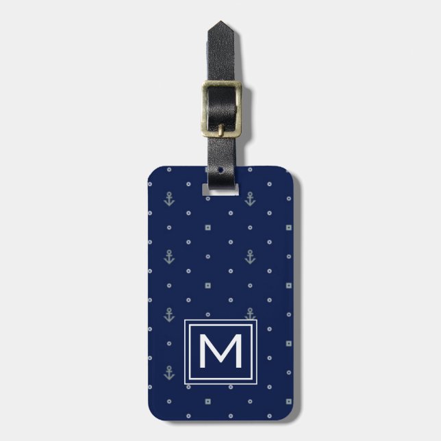 Monogramen ankrar polka dotsmönster bagagebricka (Vertikal Framsida)