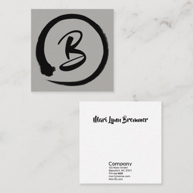 Monogramen kvadrerar businesscards i svart enso fyrkantigt visitkort (Fram/baksida)