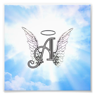 Monogramen märka med sina initialer A, ängelving Fototryck